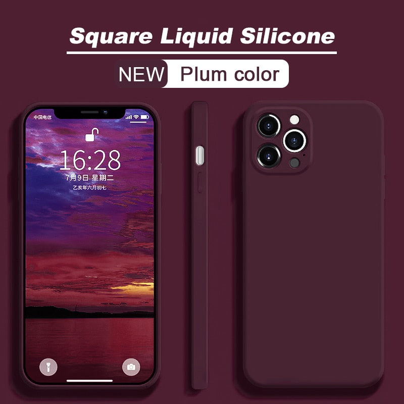 Square Liquid Silicone Phone Case For iPhone