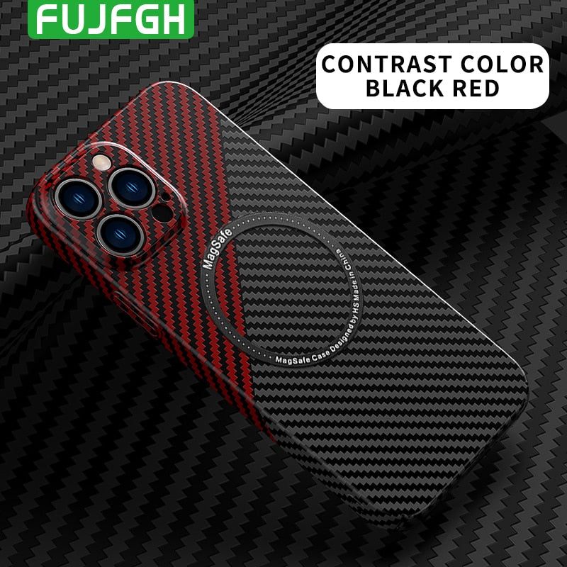 Matte Hard Carbon Fibre Texture Skin For MagSafe Magnetic Wireless Charging Case For iPhone