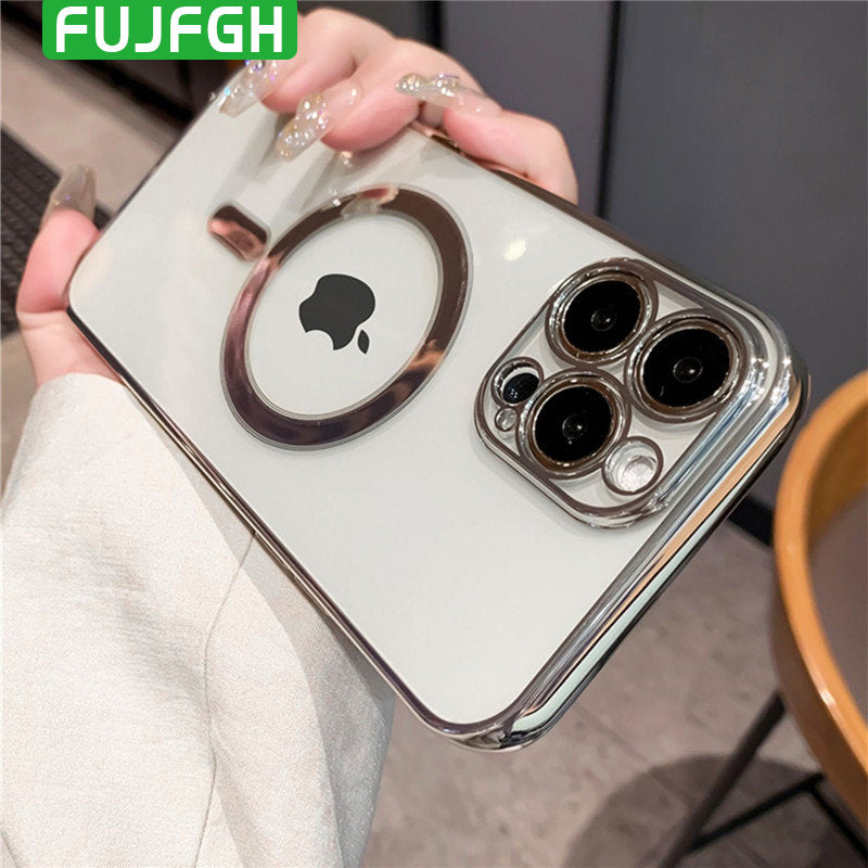 Luxury Plating Transparent For MagSafe Magnetic Charging Case for iPhone