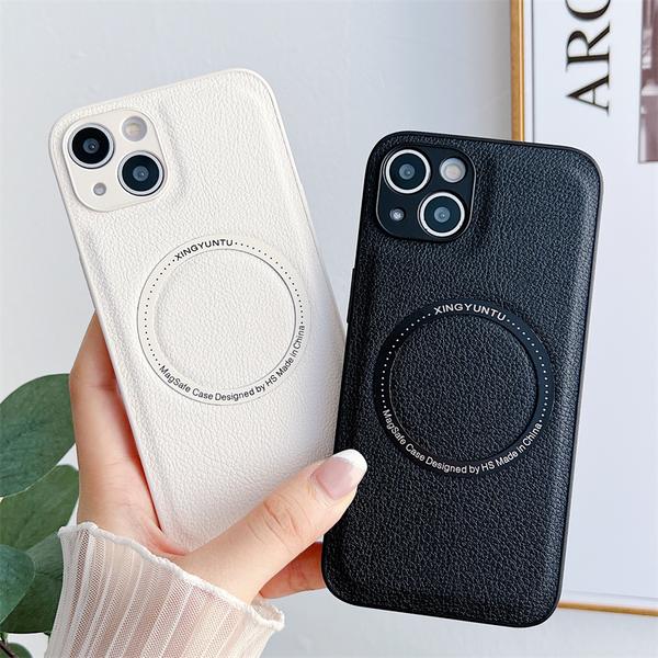Luxury Matte Business Leather Litchi Texture Magnetic Wireless Charging Case For iPhone