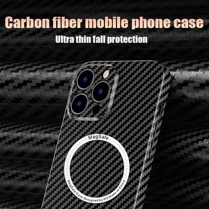 Matte Hard Carbon Fibre Texture Skin For MagSafe Magnetic Wireless Charging Case For iPhone