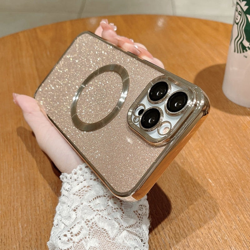 Luxury Bling Case for iPhone MagSafe Magnet Glitter Plating Soft TPU Cover for iPhone