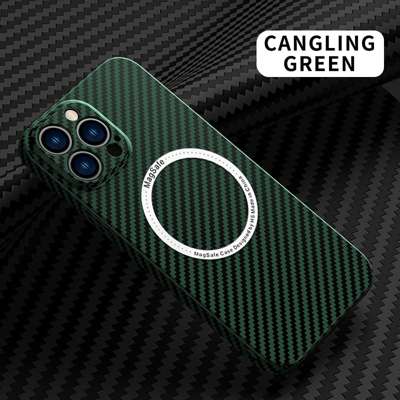 Matte Hard Carbon Fibre Texture Skin For MagSafe Magnetic Wireless Charging Case For iPhone