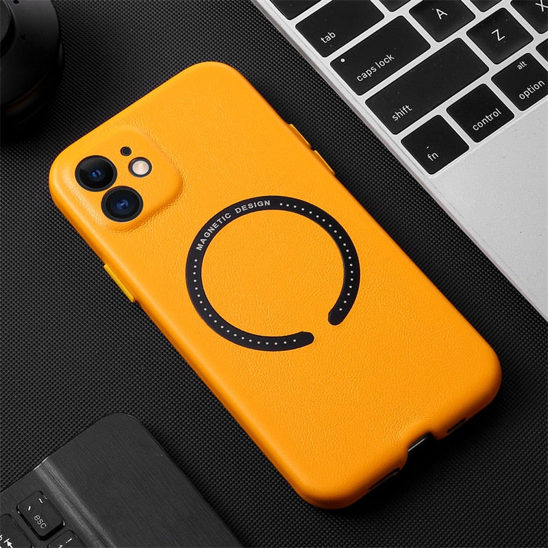 Original Leather For MagSafe Magnetic Wireless Charging Case For iPhone