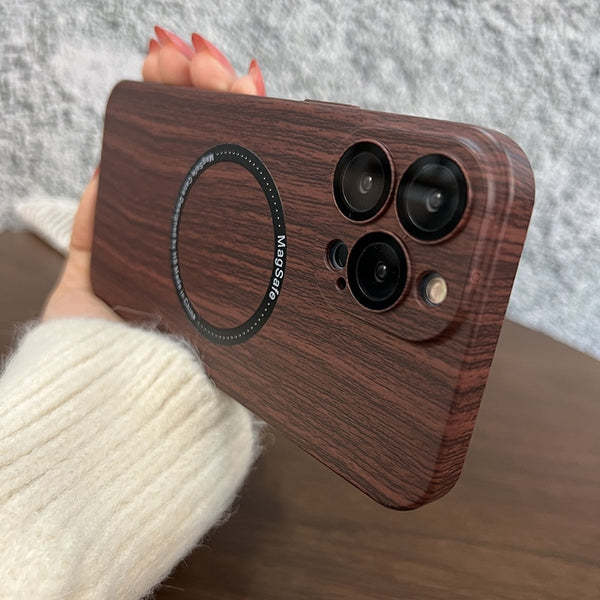 Wood Grain For MagSafe Magnetic Wireless Charging Smooth Thin Case For iPhone