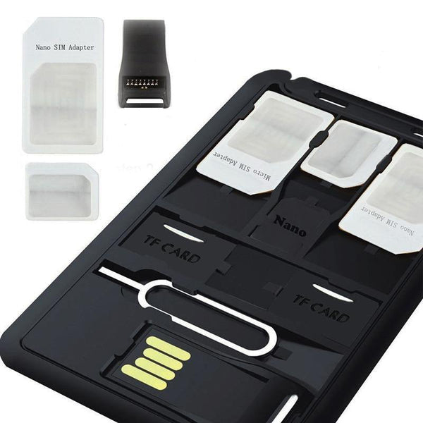 5 in 1 Universal Mini SIM Card Adapter Storage Case Kits - Carbon Cases