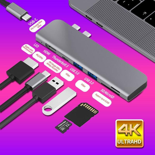 USB 3.1 Type-C Hub To HDMI Adapter 4K Thunderbolt 3 USB C Hub with Hub 3.0 TF SD Reader Slot PD for MacBook - Carbon Cases