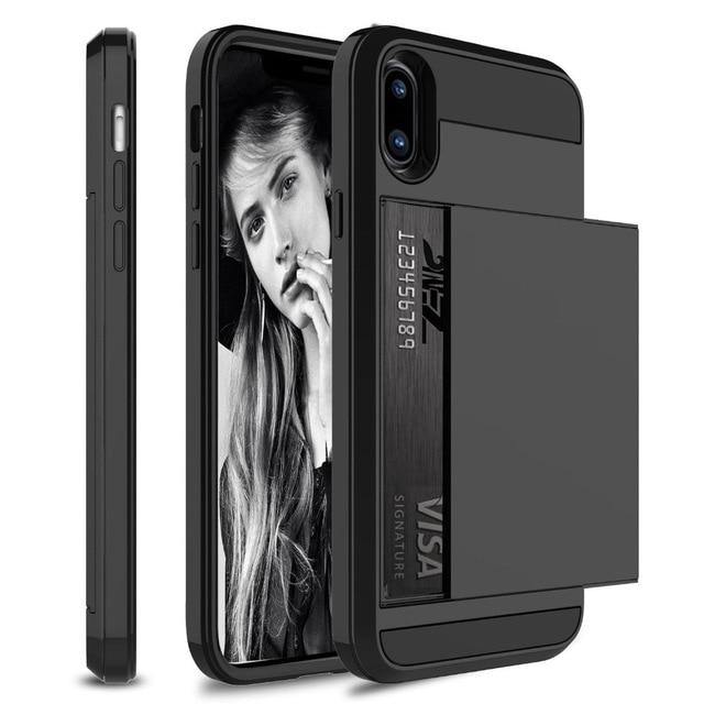 Hybrid Armour Case for iPhone Wallet Case Card Holder - Carbon Cases