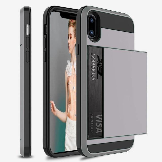 Hybrid Armour Case for iPhone Wallet Case Card Holder - Carbon Cases