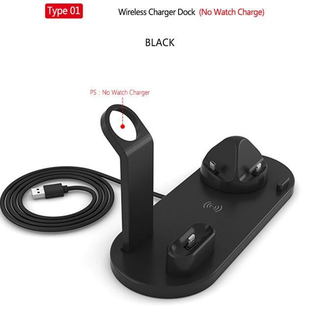 6 in 1 Wireless Charger Dock Station for iPhone/Android/Type-C USB Phones 10W Qi Fast Charging For Apple Watch AirPods Pro - Carbon Cases