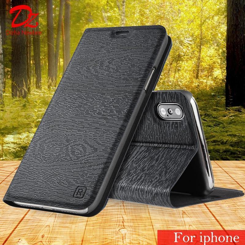 Magnetic Leather Flip Book Wallet Cover For iPhone - Carbon Cases