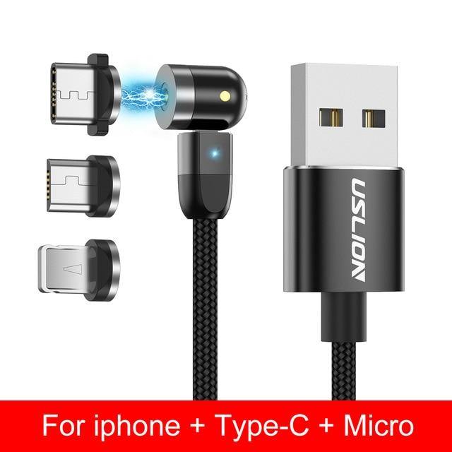 Magnetic USB Cable Fast Charging Type C Cable Magnet Charger Micro USB New 360º+180º Rotation - Carbon Cases