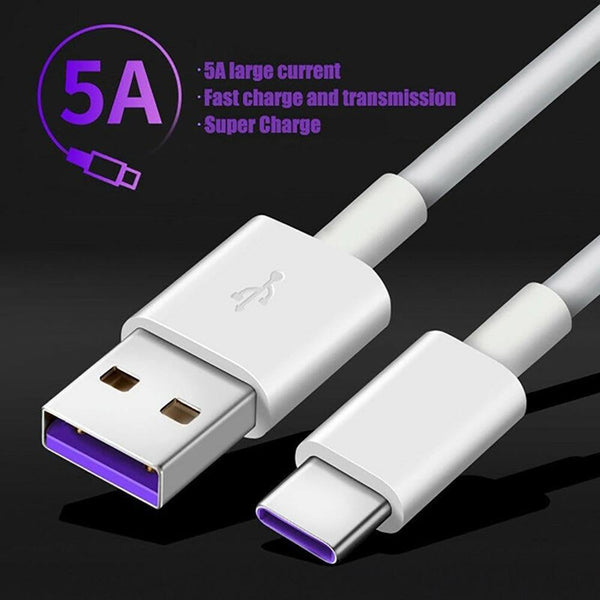 5A USB Type-C Cable Fast Charge Mobile Phone Charging Wire White Cable - Carbon Cases