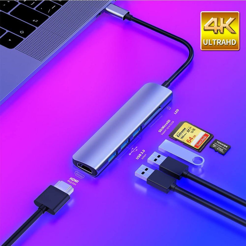 USB 3.1 Type-C Hub To HDMI Adapter 4K Thunderbolt 3 USB C Hub with Hub 3.0 TF SD Reader - Carbon Cases