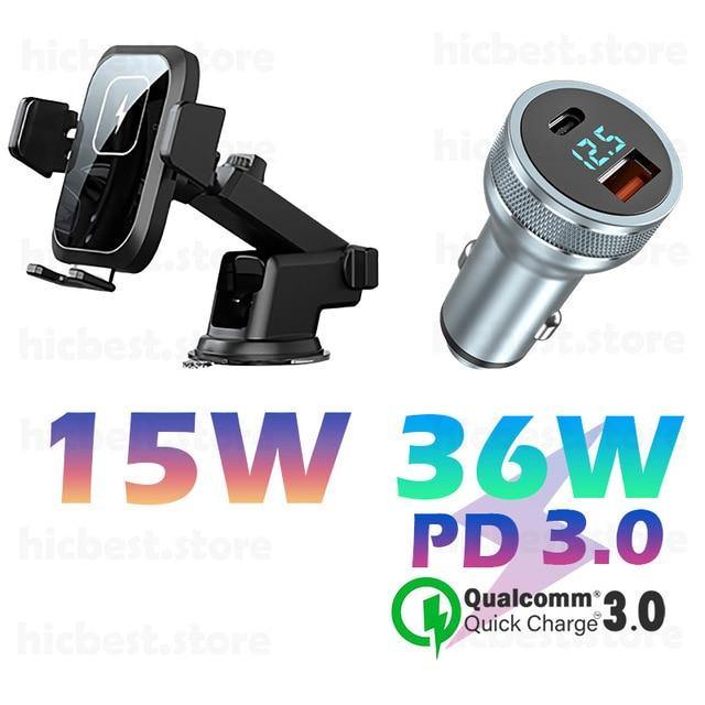 15W Wireless Car Charger Phone Holder - Carbon Cases