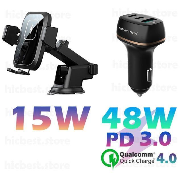 15W Wireless Car Charger Phone Holder - Carbon Cases