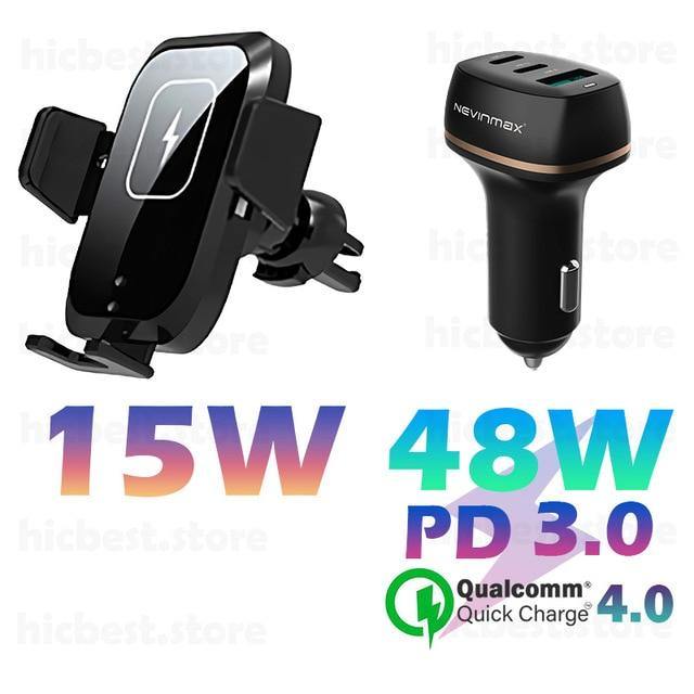 15W Wireless Car Charger Phone Holder - Carbon Cases
