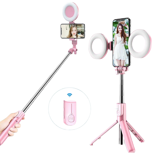 Wireless Bluetooth Selfie Stick with LED Ring Light Foldable Tripod Monopod - Carbon Cases