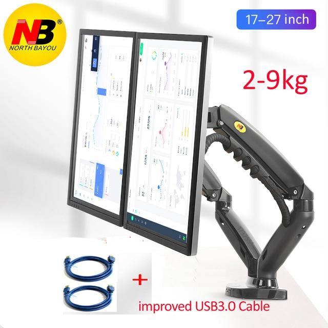 Gas Spring Ergonomic 10"-27" Dual Monitor Stand - Carbon Cases