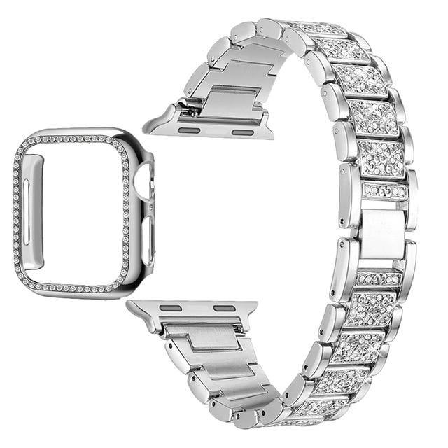 Women Lady Diamond Band Strap - Stainless Steel Bracelet - Carbon Cases