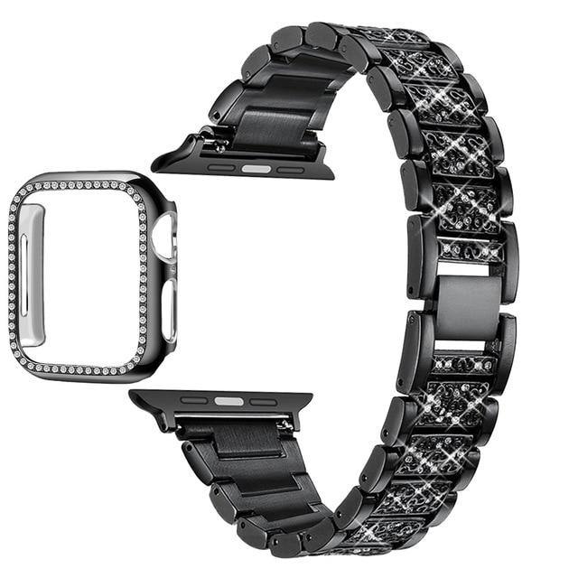 Women Lady Diamond Band Strap - Stainless Steel Bracelet - Carbon Cases