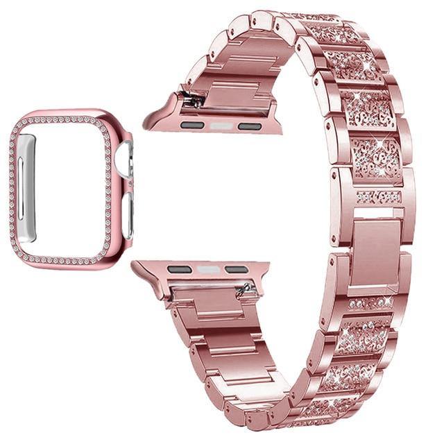 Women Lady Diamond Band Strap - Stainless Steel Bracelet - Carbon Cases