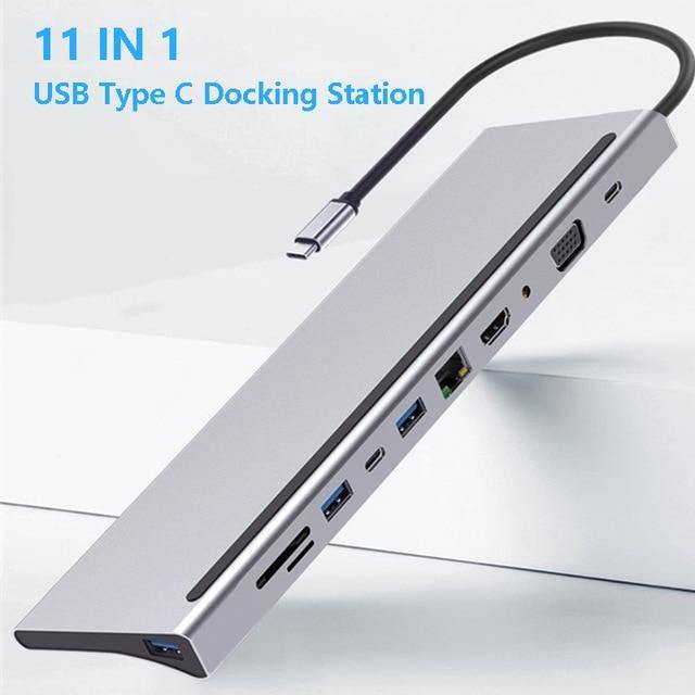 USB Type C Hub Adapter Laptop Docking Station, Dual Monitor Dual HDMI VGA RJ45 SD TF for MacBook Dell XPS HP Lenovo ThinkPad - Carbon Cases