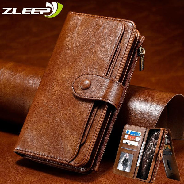 Luxury Leather Flip Case For iPhone - Detach Wallet Card Holder Phone Cover - Carbon Cases