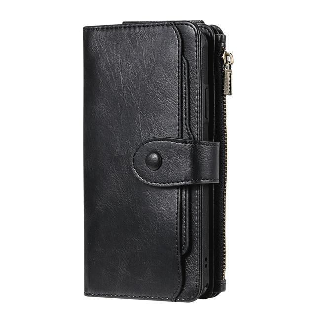 Luxury Leather Flip Case For iPhone - Detach Wallet Card Holder Phone Cover - Carbon Cases