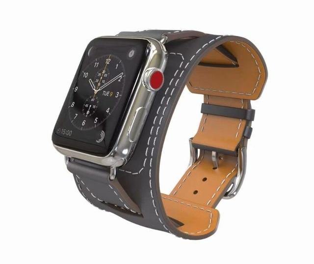 Genuine Leather Cuff Bracelet Leather Strap For Apple Watch - Carbon Cases