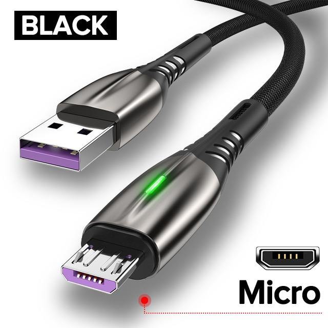 5A 2m Micro USB Type-C Cable LED Phone Charger Fast Charging - Carbon Cases