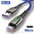 5A 2m Micro USB Type-C Cable LED Phone Charger Fast Charging - Carbon Cases