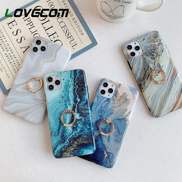 LOVECOM Gradient Marble Phone Case With Finger Ring - Carbon Cases