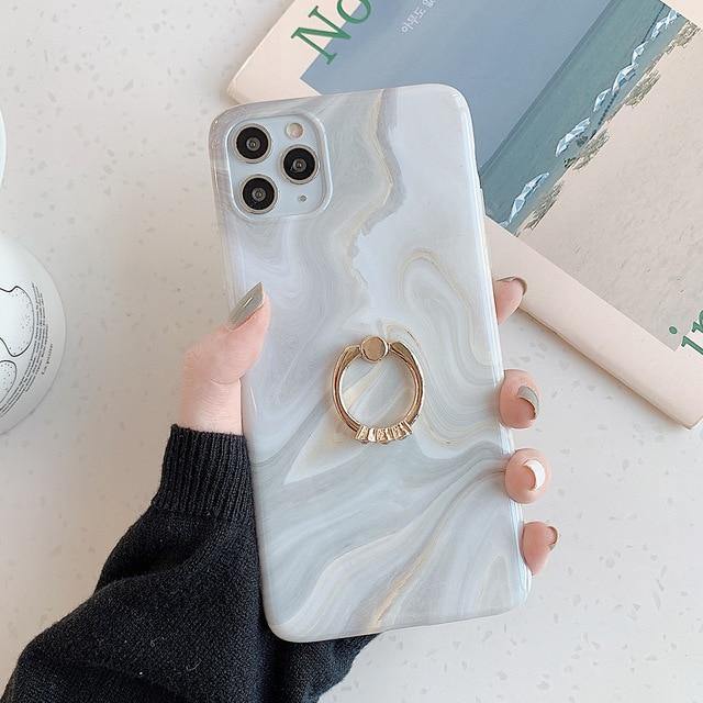 LOVECOM Gradient Marble Phone Case With Finger Ring - Carbon Cases