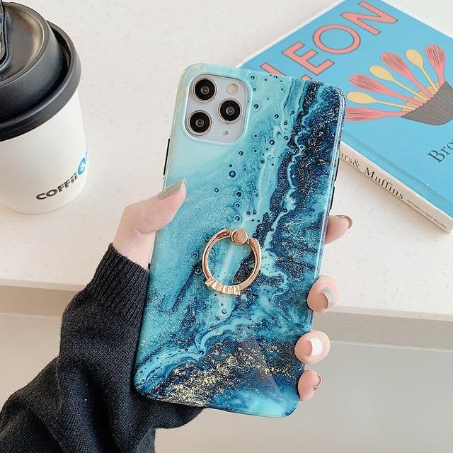 LOVECOM Gradient Marble Phone Case With Finger Ring - Carbon Cases