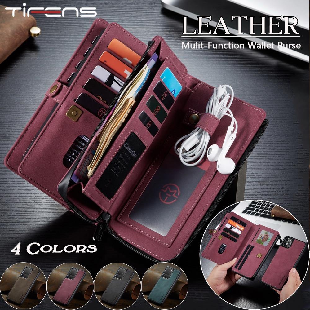 Luxury Zipper Wallet Leather iPhone - Flip Magnet Cards Removable Phone Cover - Carbon Cases