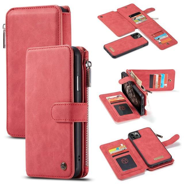 Luxury Zipper Wallet Leather iPhone - Flip Magnet Cards Removable Phone Cover - Carbon Cases