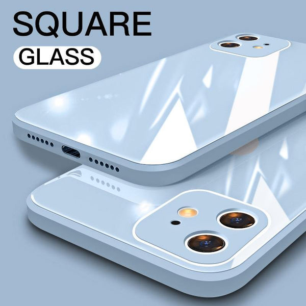 Liquid Square Tempered Glass Shockproof Soft Frame Back Cover - Carbon Cases