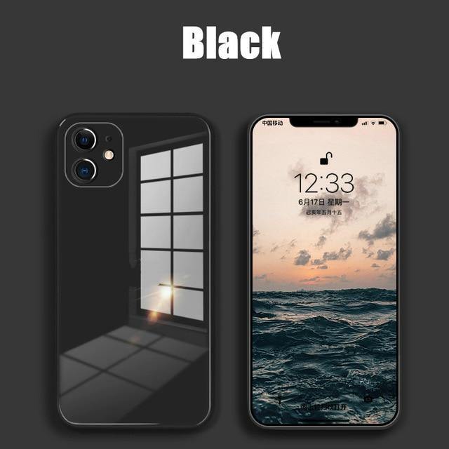 Liquid Square Tempered Glass Shockproof Soft Frame Back Cover - Carbon Cases