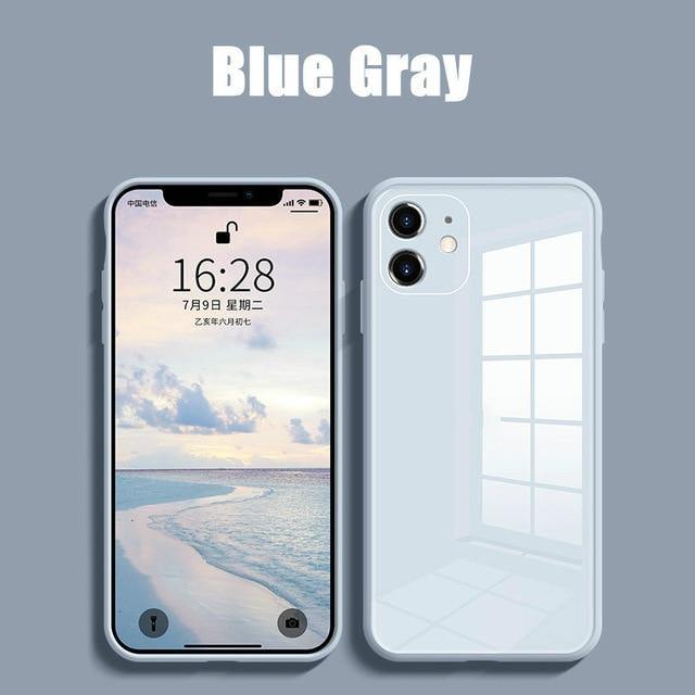 Liquid Square Tempered Glass Shockproof Soft Frame Back Cover - Carbon Cases