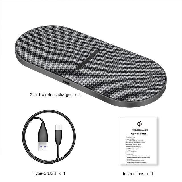 2 in 1 20W Dual Seat Qi Wireless Charger - Carbon Cases