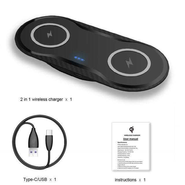 2 in 1 20W Dual Seat Qi Wireless Charger - Carbon Cases