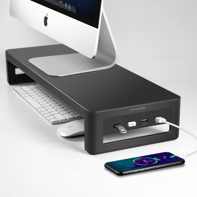 Monitor Stand Riser with USB3.0 Hub Support Data Transfer and Charging Steel Desk Organiser for Laptop Computer - Carbon Cases