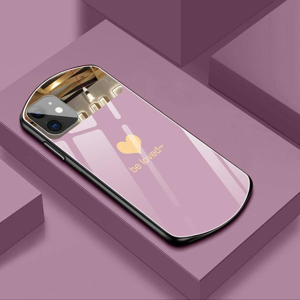 Luxury Cute Oval Heart-Shaped Tempered Glass Phone Case - Carbon Cases