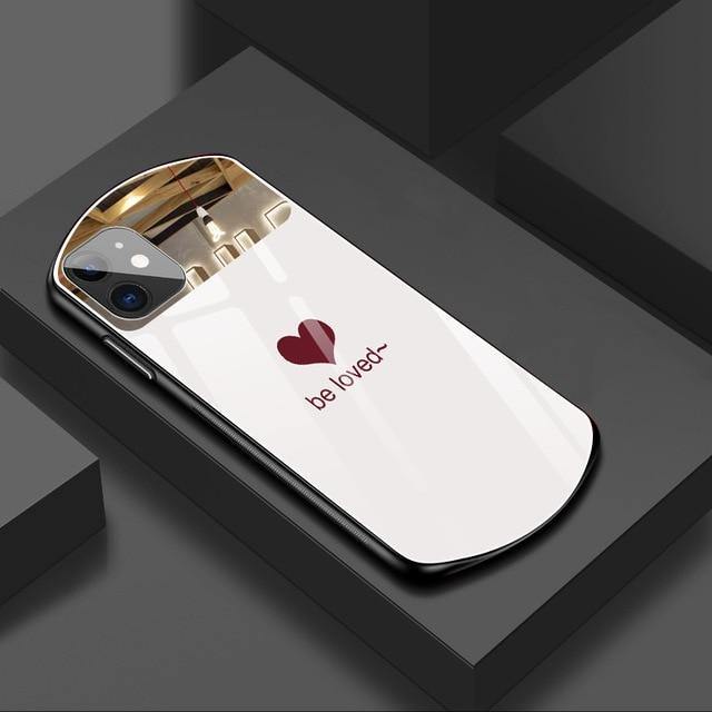 Luxury Cute Oval Heart-Shaped Tempered Glass Phone Case - Carbon Cases