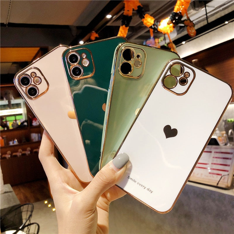 Plating Love Heart Phone Case For iPhone 13 - Carbon Cases