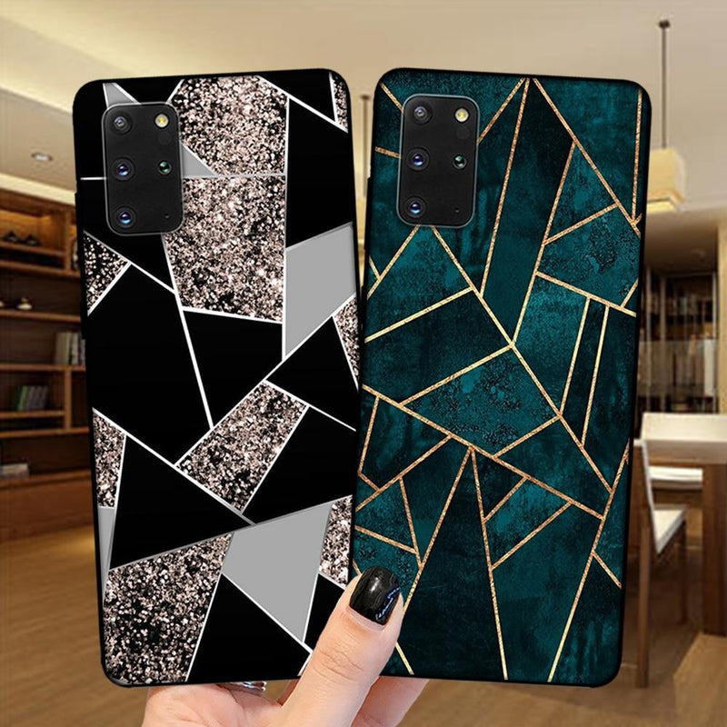 Marble Geometric Soft TPU Black Silicone Phone Case Cover For Samsung Galaxy - Carbon Cases