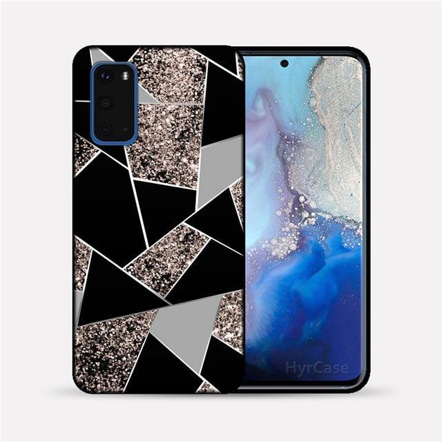 Marble Geometric Soft TPU Black Silicone Phone Case Cover For Samsung Galaxy - Carbon Cases