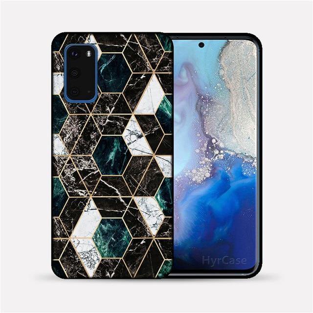 Marble Geometric Soft TPU Black Silicone Phone Case Cover For Samsung Galaxy - Carbon Cases