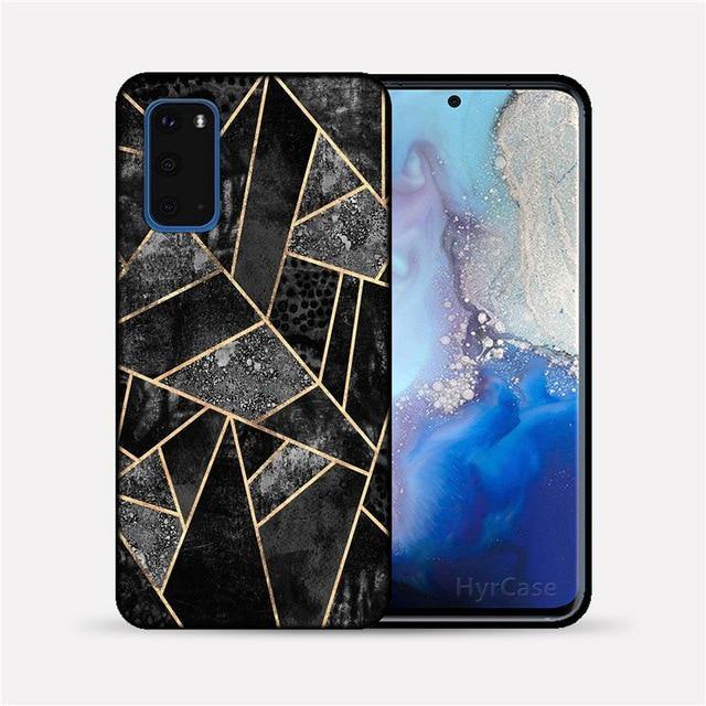 Marble Geometric Soft TPU Black Silicone Phone Case Cover For Samsung Galaxy - Carbon Cases